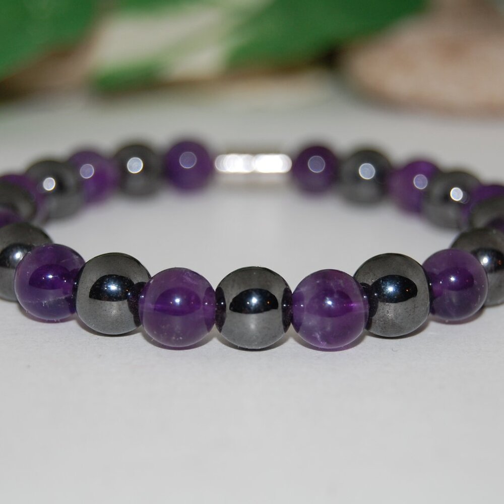 Amethyst Bracelet,Magnetic Bracelet,Purple Amethyst and Magnetic Beads